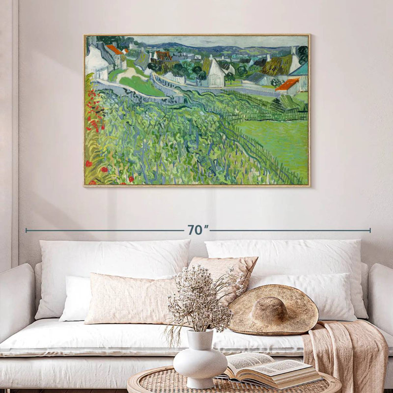 Vignobles à Auvers, Cadre flottant en bois naturel, 46 po x 31 po