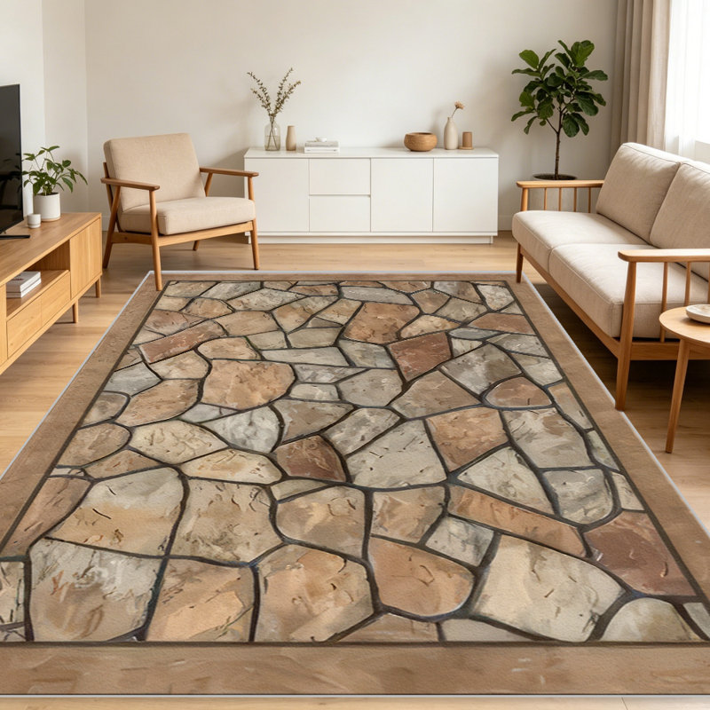 Warm Stone Mosaic   area rugs for Living Room, Soft and Comfortable, Suitable for all seasons, easy to maintain, machine washable Indoor floor mat, Under Table Farmhouse suitable for Bedroom, Dining Room, Study,  Balcony, Home Decor Patio