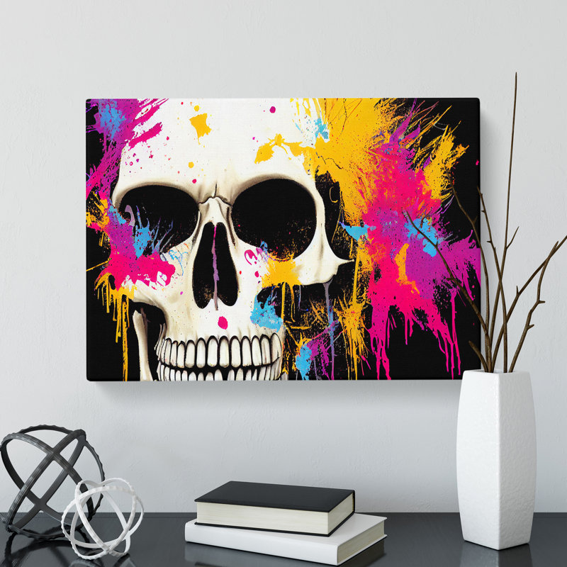 Skull Paint Splatter Vol.1 Abstract - Wrapped Canvas, 35cm H x 50cm W x 3cm D