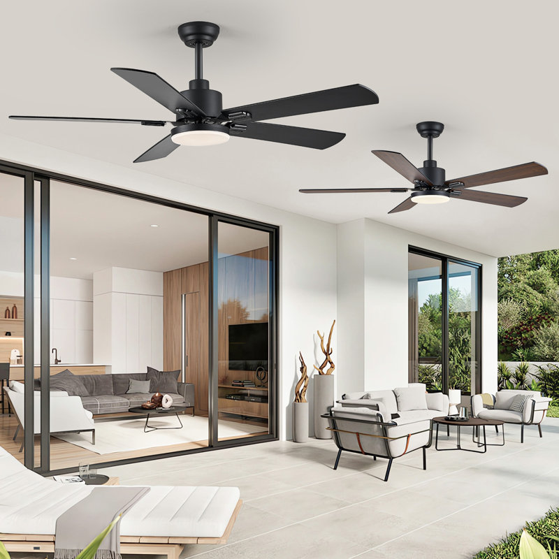 Cissline （Ensemble de 2) ventilateur de plafond noir moderne de 52 po avec lumière et télécommande pour chambre / salon / bureau