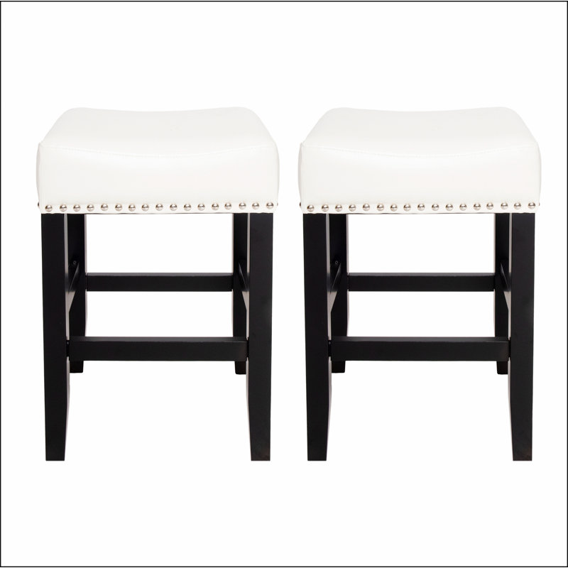 Tabouret de comptoir 26 po en cuir ivoire sans dossier (ensemble de 2)