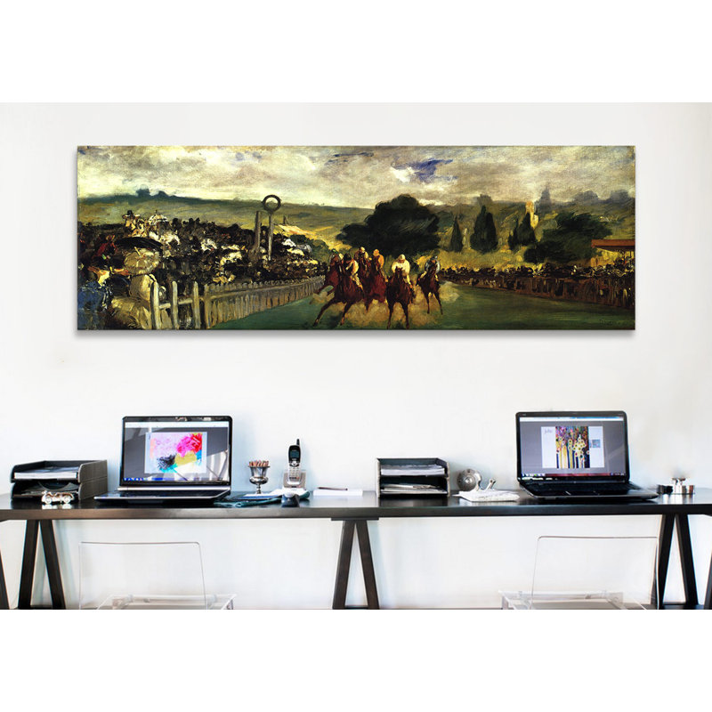 Reproduction d'art sur toile, "Races at Longchamp" par Edward Manet, H 20 po x l 60 po x P 1,5 po, Toile tendue