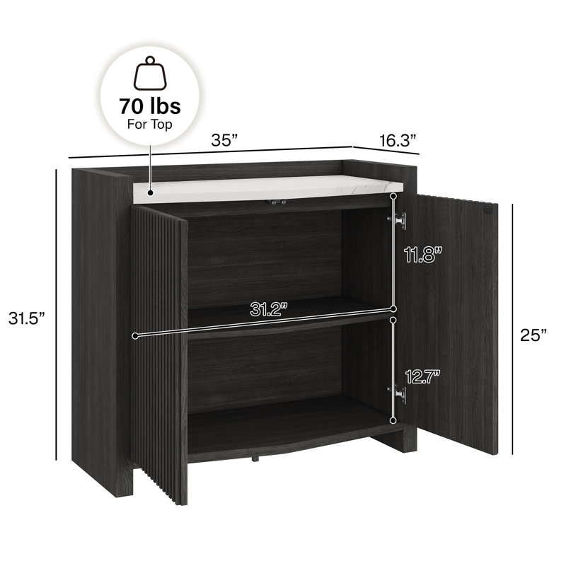 Buffet 35 po avec rangement, ébène