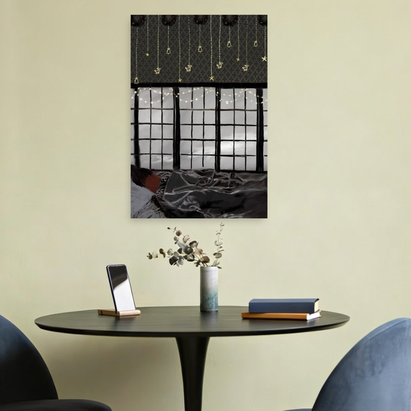 «Dreamy Christmas Window Peaceful Abstract Contemporary Winter Architecture», reproduction d'art mural, 24" H x 16" W