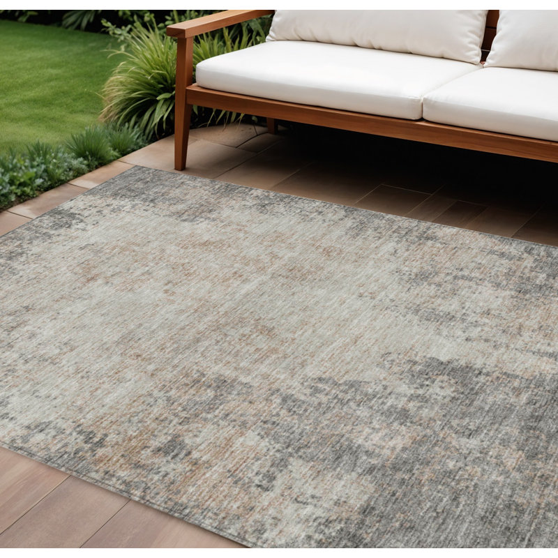 Tapis extérieur lavable abstrait taupe et ivoire 8 pi x 10 pi