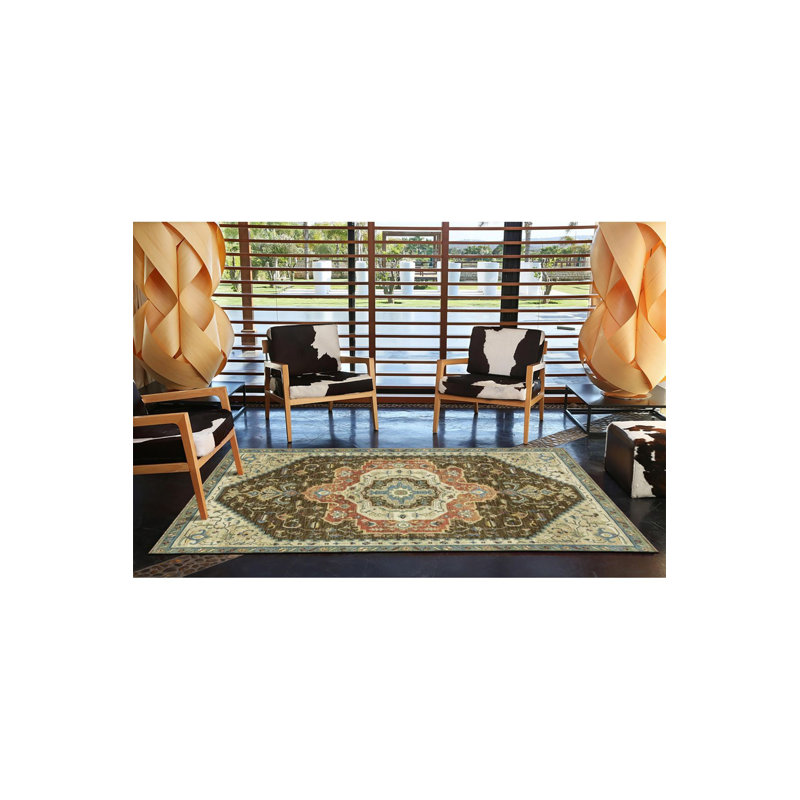 Tapis décoratif kaki traditionnel lavable à la machine, Tapis de couloir 3 pi 3 po x 9 pi 10 po