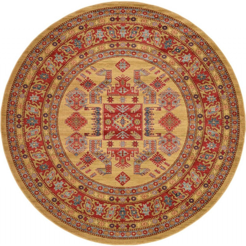 Tapis beige/rouge sud-ouest Lauri, Rond 8 pi