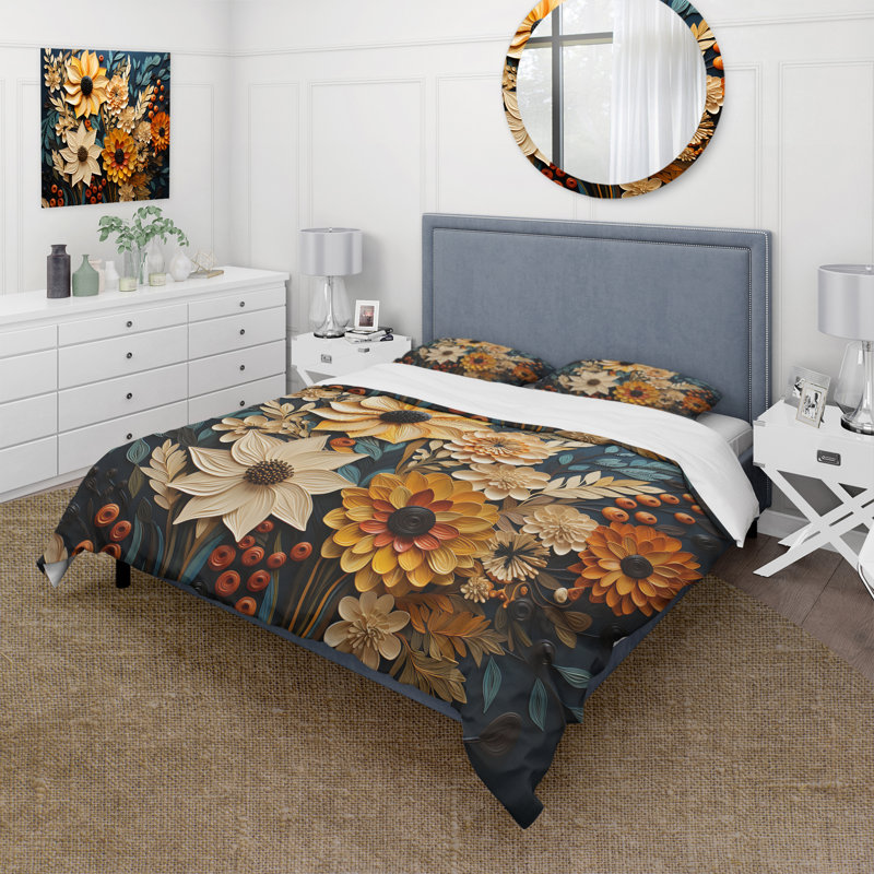 Ensemble de housse de couette Abstract Sunflowers Symphony Bedding, Housse de couette simple + taie décorative standa