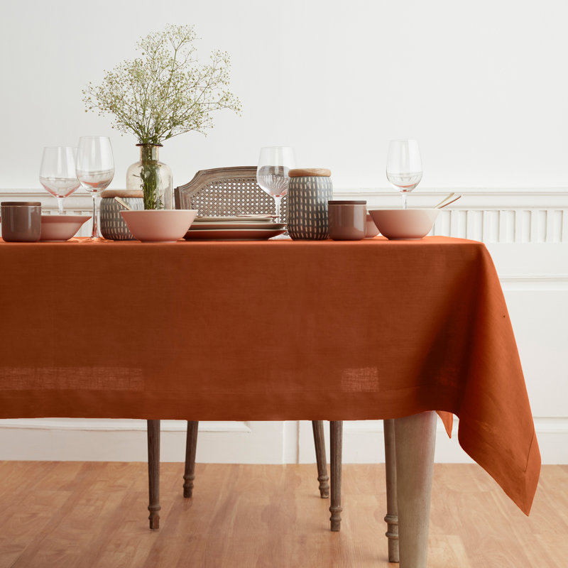 100% Pure Linen Tablecloth - Fete, 90" L x 60" W, Cinnamon