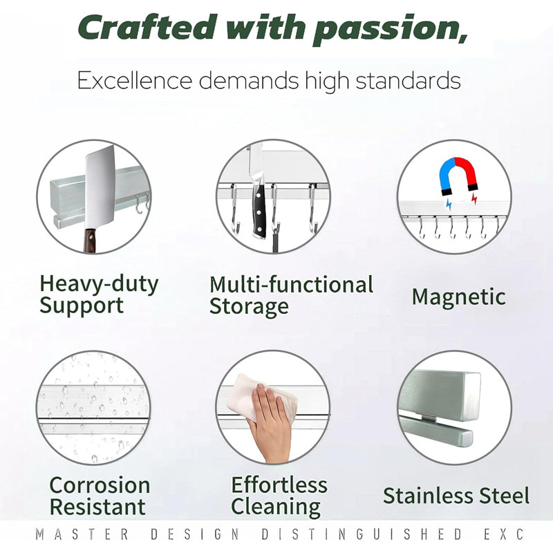 Porte-couteau magnétique 12 po pour mur sans perceuse