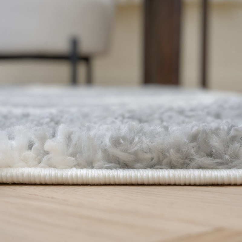 Moodi Modern Shaggy Area Rug Abstract Pebble Design, Round 120 cm, Off-White/Grey