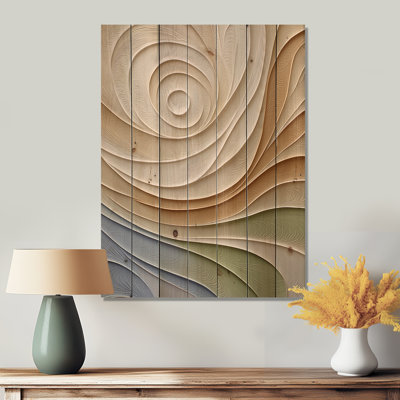Harmonie verte et beige, élément naturel III - Botanicals, art mural en bois sur bois de pin naturel