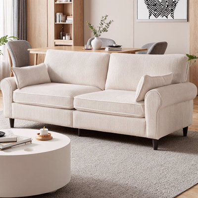 80.7" Corduroy Loveseat Sofa, 2-Seater Couch with Rolled Armrests, Iron and Wood Hybrid Frame Construction, Soft Textured Upholstery, Modern Retro Sil