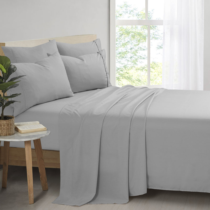 Ensemble de draps en bambou et rayonne avec taies d'oreiller, Gris clair, Ensemble de draps pour très grand lit + 5 pièces