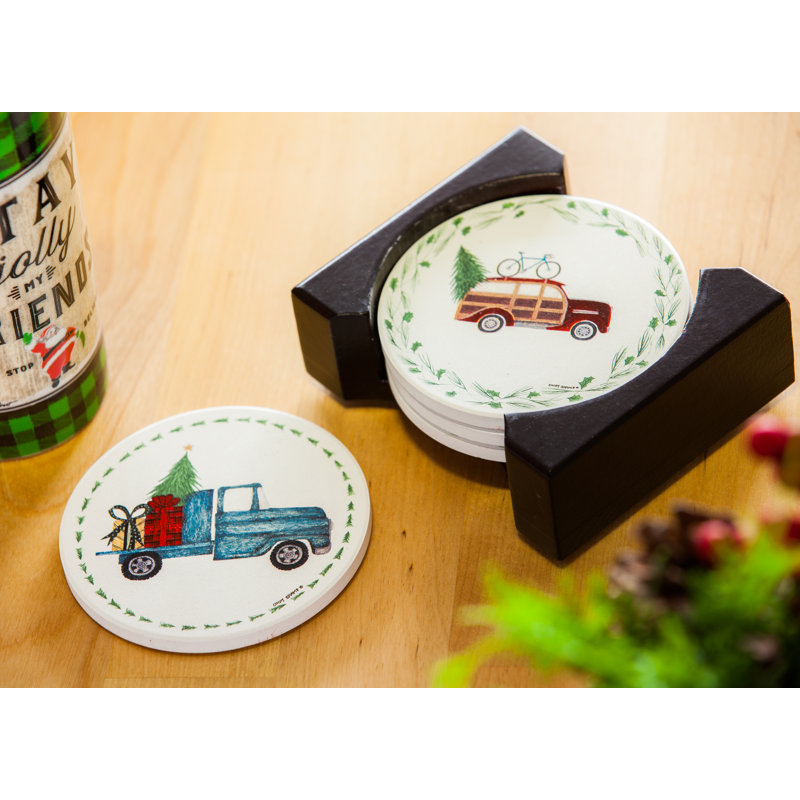 Wood Round 4 Piece Coaster Set