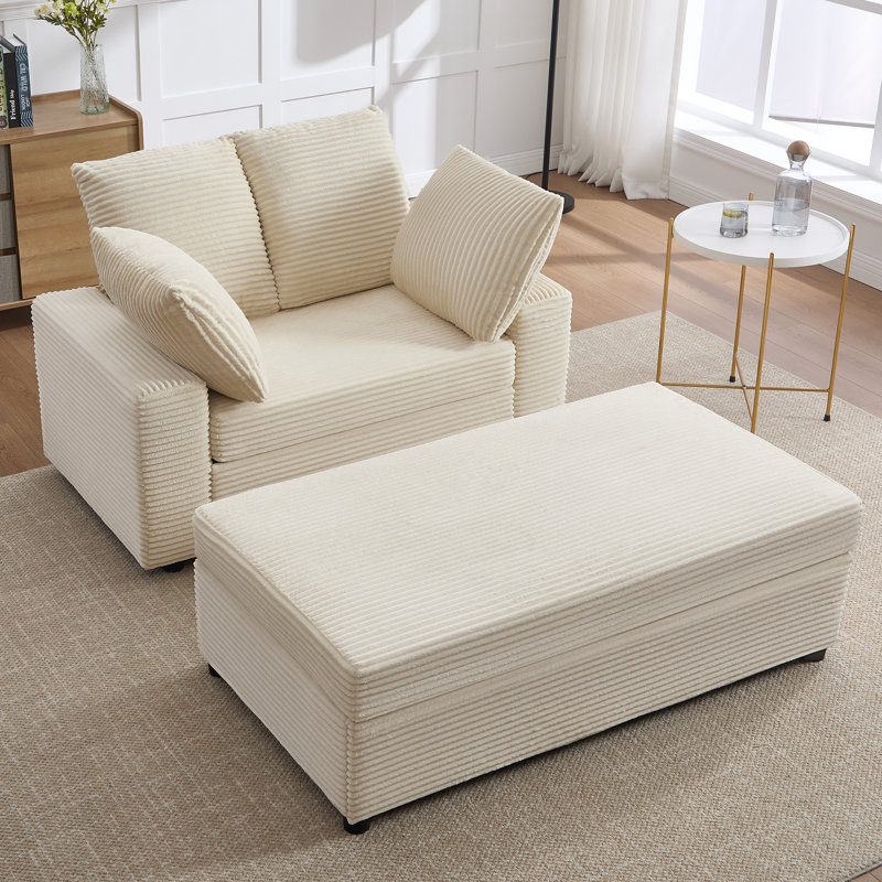 Upholstered Corduroy Sleeper Sofa Bed, BEIGE