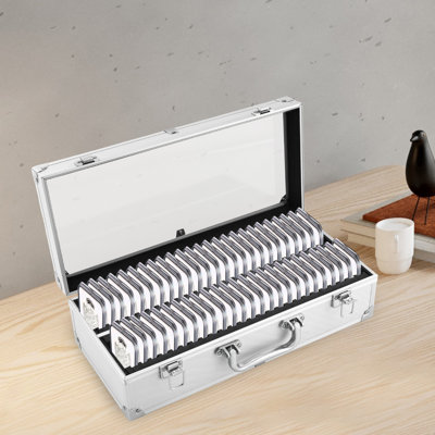 Boîte de collection pour pièces de monnaie, 50 emplacements, argentée, portable, pour le rangement et le transport de votre collection.