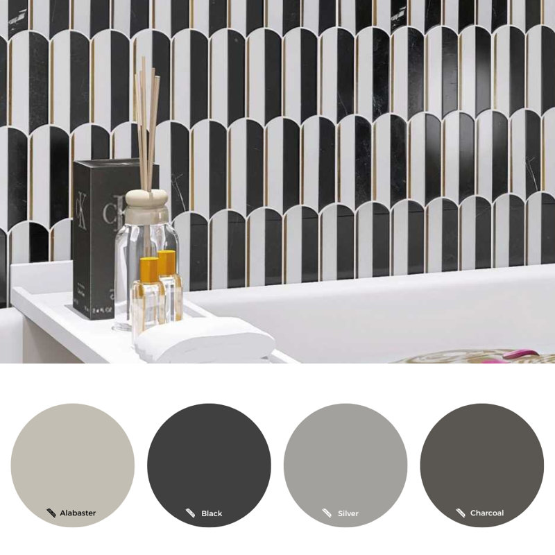 Mad Decade 12" x 12" Marble Mosaic Tile, Black