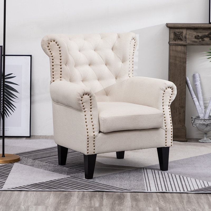 Abrielle Upholstered Wingback Chair, Cream