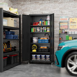 73''H Garage Storage Cabinet With Wheels,Steel Cabinets With 2 Doors And 4 Adjustable Shelves For Home Office,Assembly Required,Black