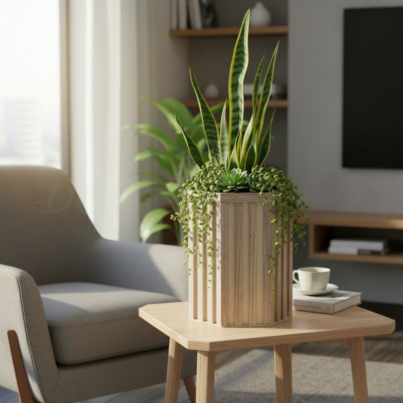 Jardinière à colonne hexagonale SM, Brun cendré, H 16,28 po x l 10,52 po x P 9,15 po