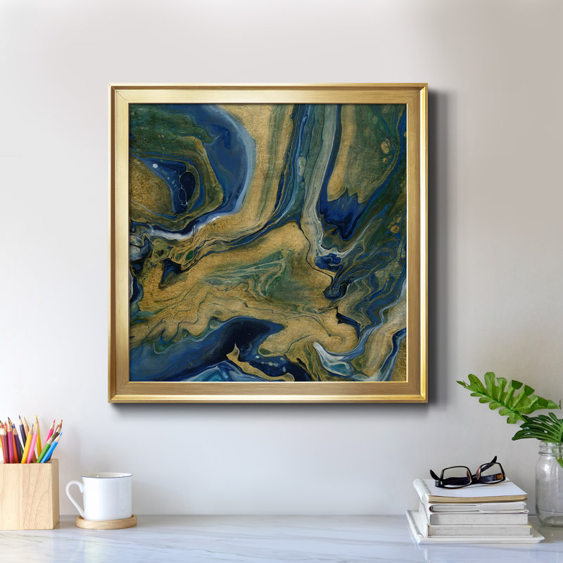 Golden Sea - peinture sur toile encadrée, H 34,5 po x l 34,5 po x P 1,5 po, Toile avec cadre or