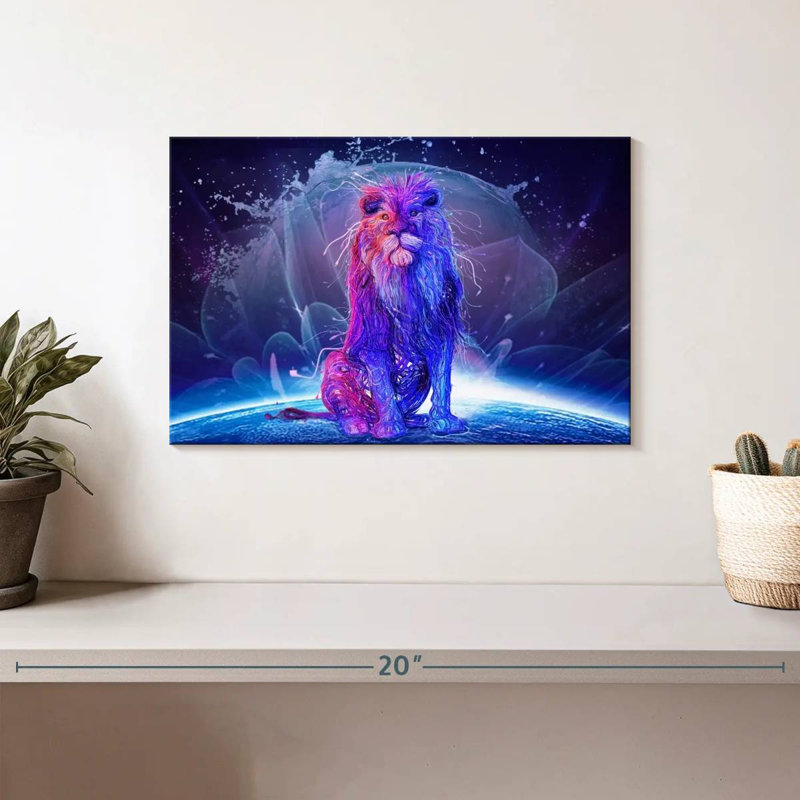 Lion coloré abstrait Brampt, H 8 po x l 12 po