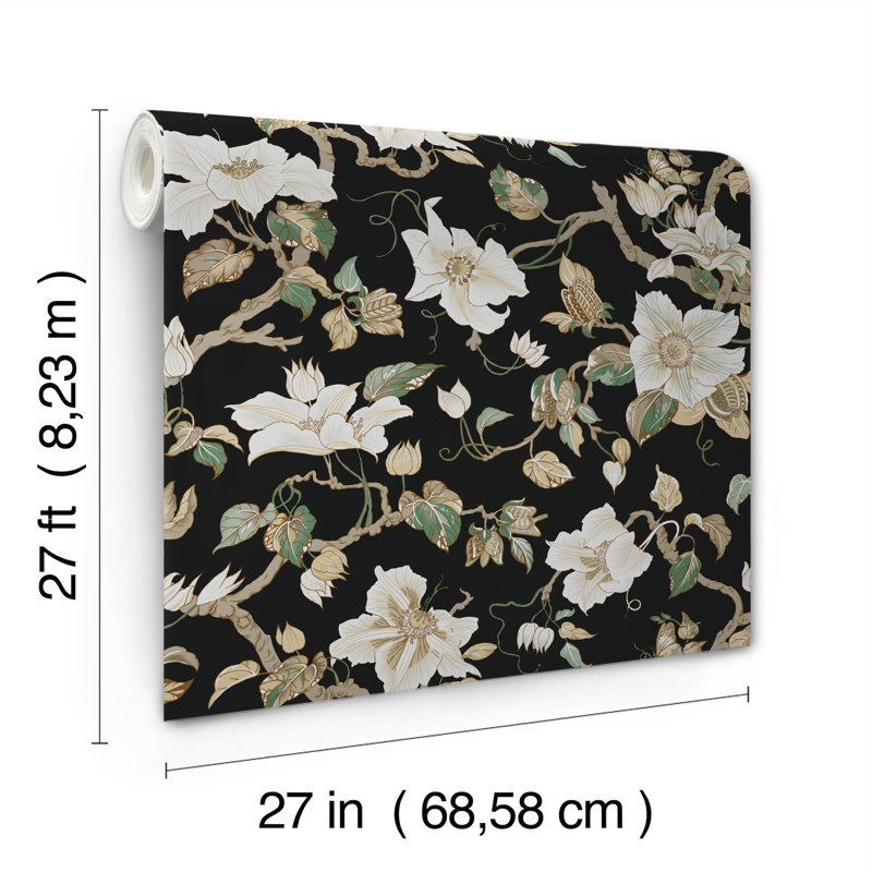 Marguerite Vine Wallpaper Double Roll by Ronald Redding, Black
