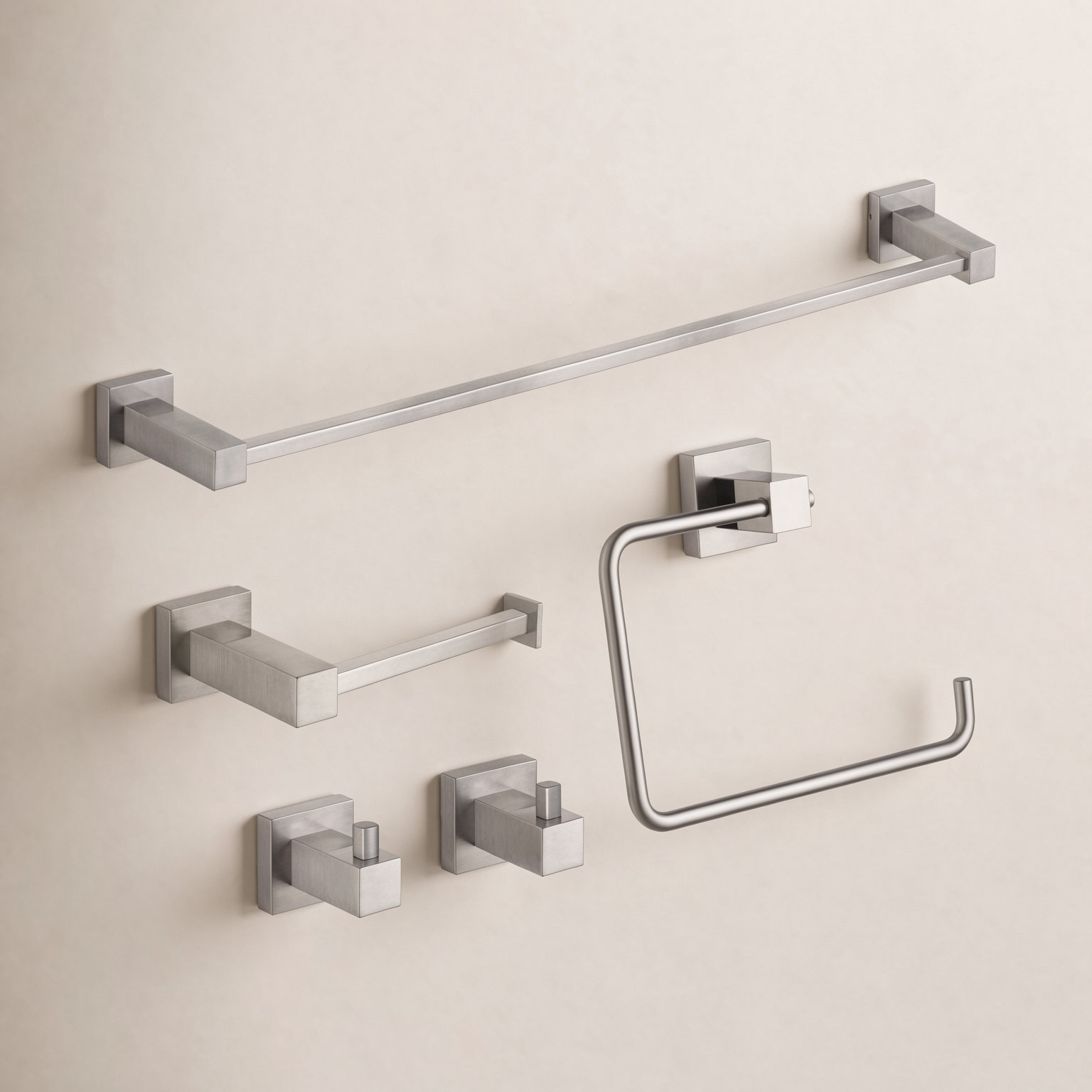Cube 5-Piece Bathroom Hardware Set, Brushed Nickel