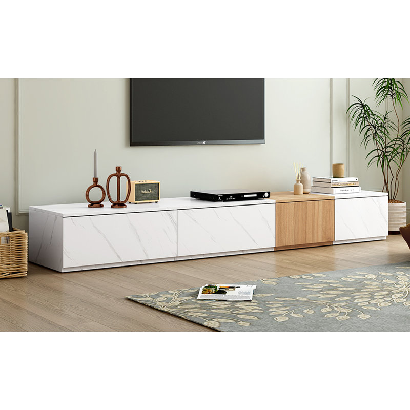 White Faux Marble Tv Stand, 4 Drawers, Suitable For 88" Tvs, Living Room Decor Modern Console With , Drawer Storage, White