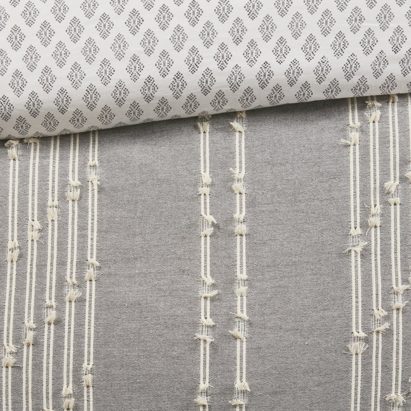 3 Piece Cotton Jacquard Bedding Set, King/Cal King Comforter + 2 King Shams, Gray