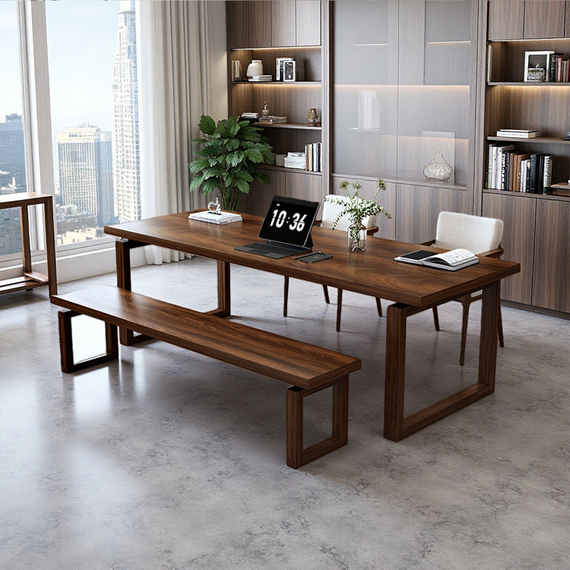 Modern Minimalist Rectangular Solid Wood Desks, 29.52" H x 78.74" W x 27.55" D