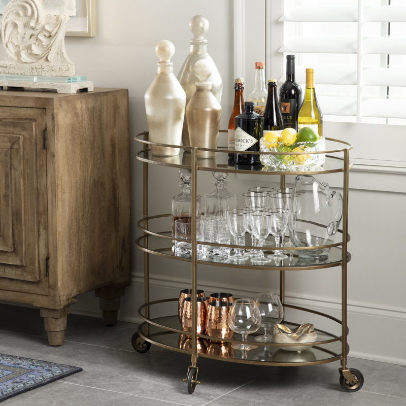 30" Oval 2-Shelf Bar Cart
