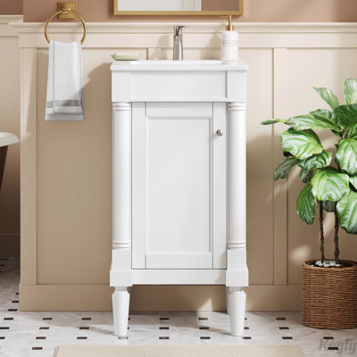 18" French Style Bathroom Cabinet with Storage, Small Space Solution with Ceramic Sink, Adjustable Shelf, Soft-Closing Hinges