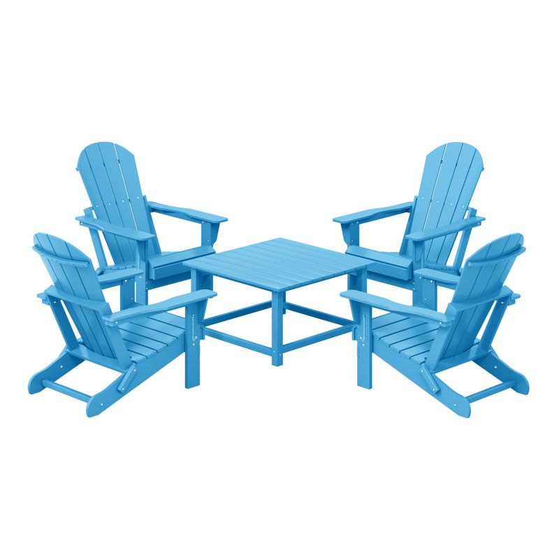 Ensemble de conversation Adirondack pour l'extérieur avec table basse carrée 5 pièces Laguna, Bleu pacifique