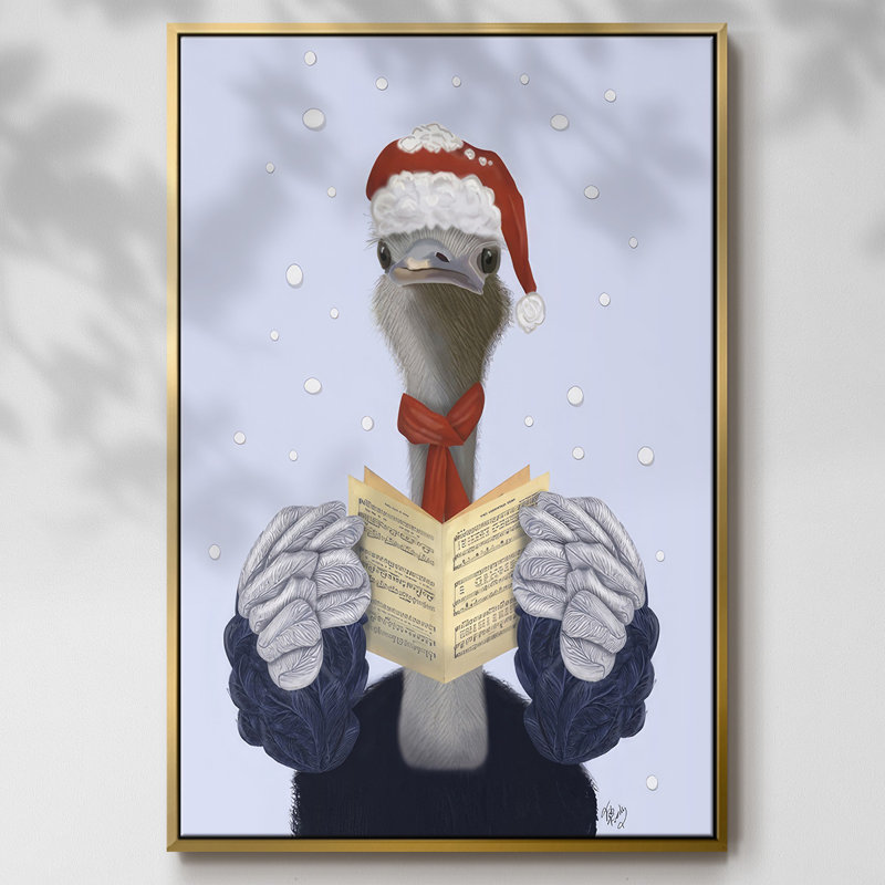Ostrich, Carol Singing, reproduction d'art sur toile, H 37 po x l 25 po x P 1,5 po, Or