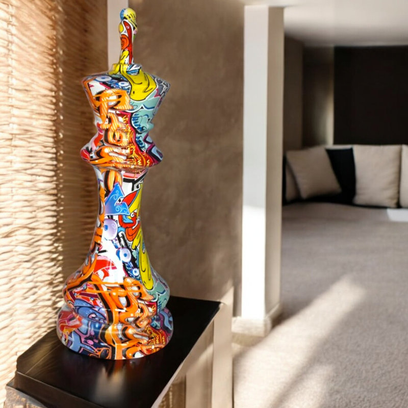 Giant Checkmate King Graffiti Resin Statue, LaGrange Modern Art Decor for Home/Office, 6"Lx6"W x19"H