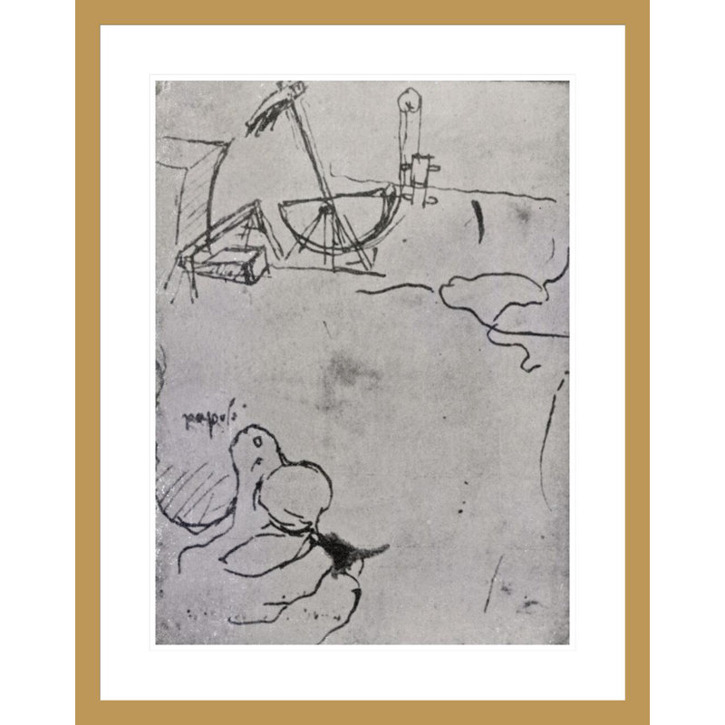Conception pour une tête de pelle fol. «76v from the Codex Atlanticus» par Leonardo Da Vinci, impression giclée sur cadre