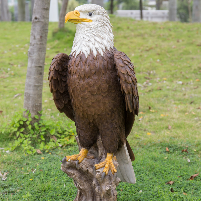 Bald Eagle on Stump Statue, 26.8" H x 11.7" W