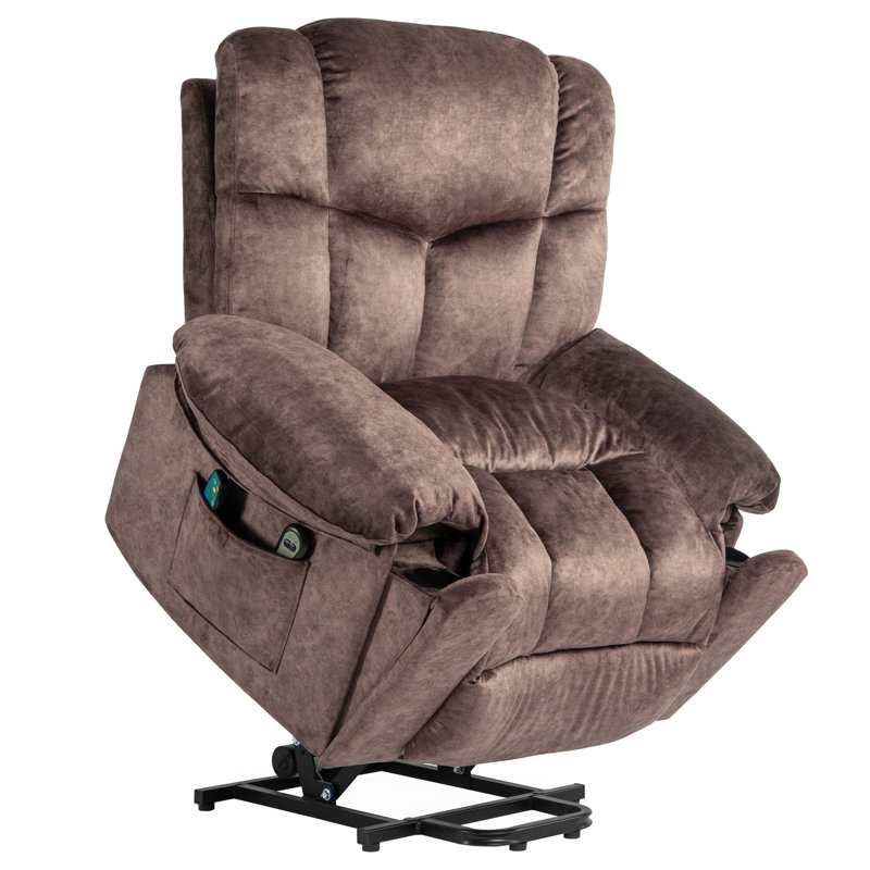 Emme 95cm Wide Velvet Lift Assist Standard Recliner with Massager, Brown