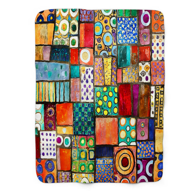 Patchs colorés - couverture sherpa de qualité supérieure 1 pièce, Grand lit
