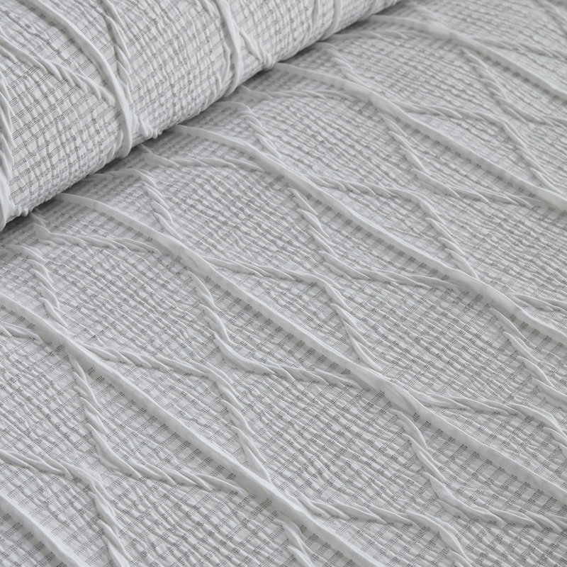 Crinkle Stripe Polyester Striped Duvet Cover Set, Kingsize