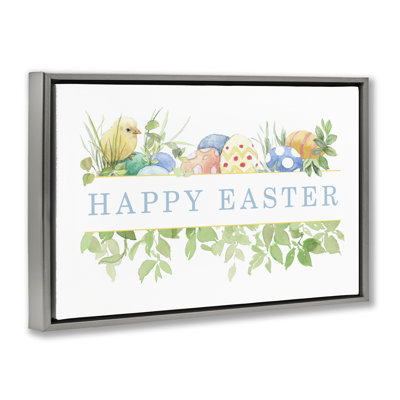 Floral Happy Easter Gray Framed Floater Canvas by Lanie Loreth