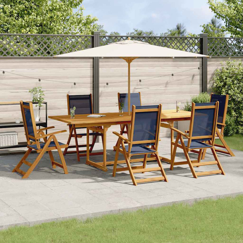 6 - Person Patio Dining Set Extendable Rectangular Table, 75cm H x 160cm W x 100cm D, Blue
