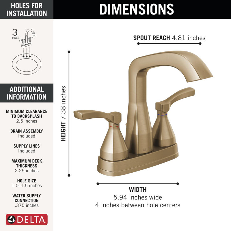 Stryke Centerset Bathroom Faucet with Drain Assembly, Champagne Bronze