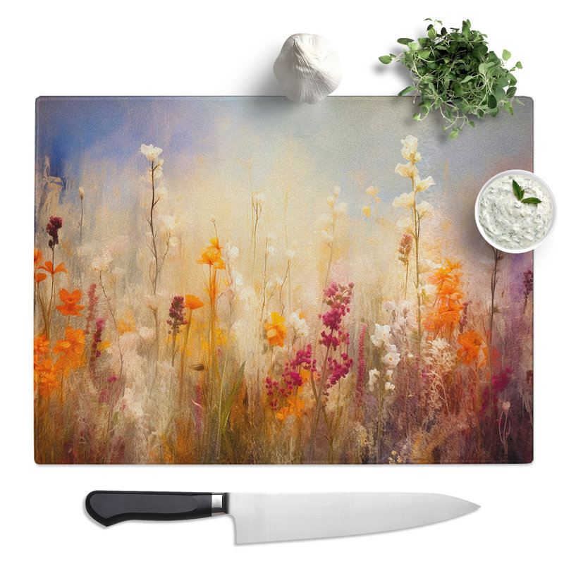 Wildflowers Photograph 8K  Glass Chopping Board