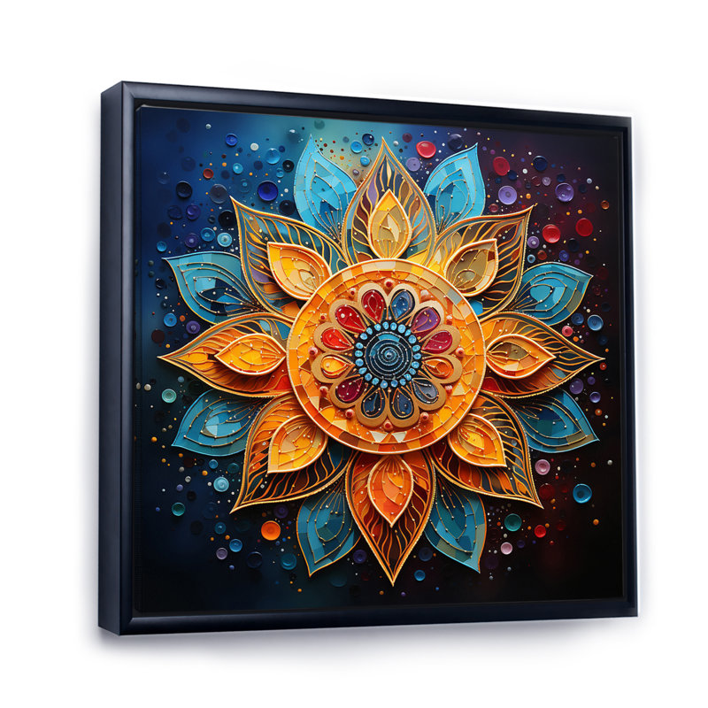 Mandala yoga sarcelle doré pointillisme, Noir, noir, noir, noir, H 30 po x l 30 po x P 1 po