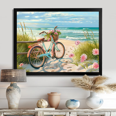 Vélo bleu sur le sentier côtier floral II - décoration murale bord de mer