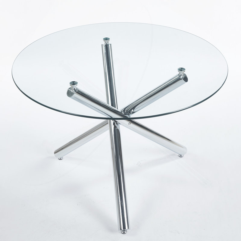 Table de salle à manger avec pieds en métal et verre, table de cuisine moderne pour le salon, 110 x 110 x 75 cm