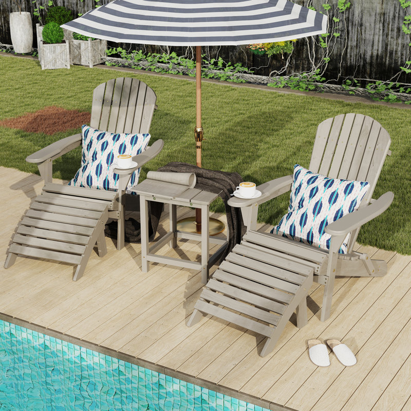 Wooden Folding Adirondack Ottomans, Patio Footrest For Garden Lawn Backyard Deck Pool Beach Firepit, Grey